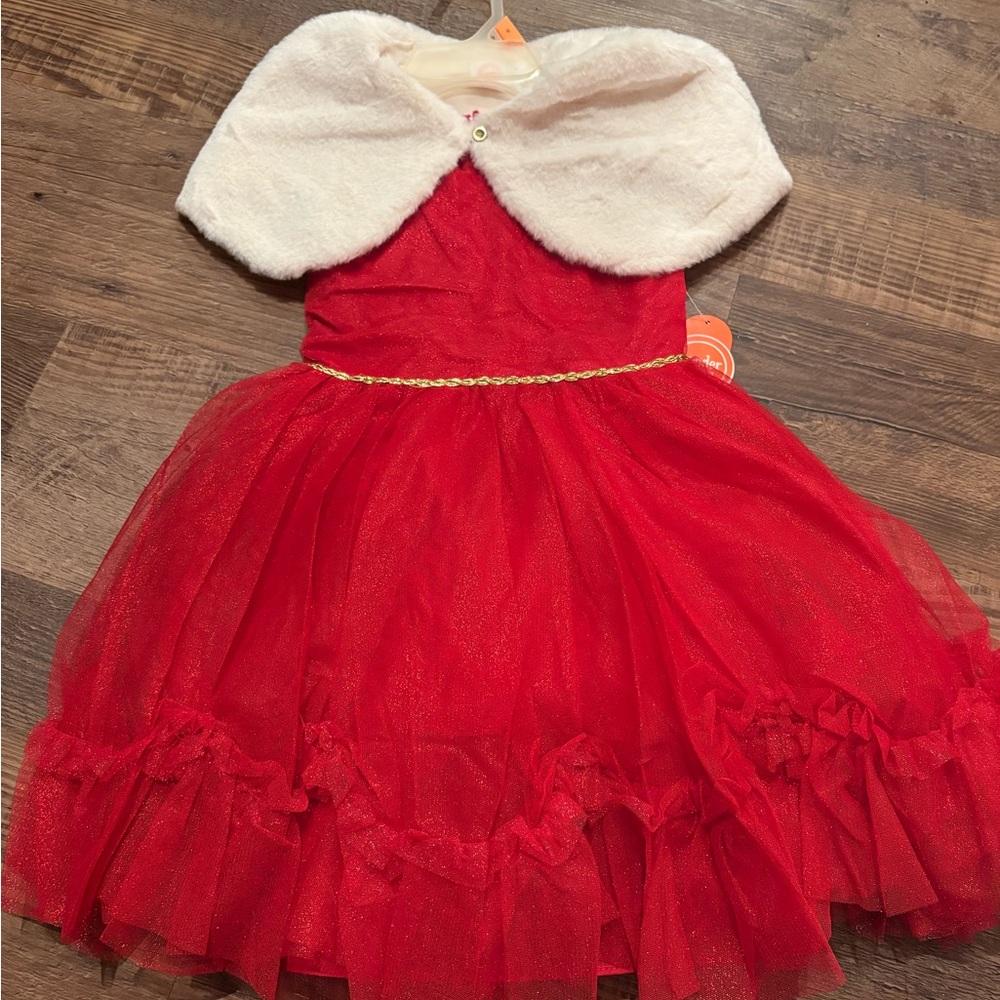 Wonder Nation Red Dress with White Faux Fur Cape